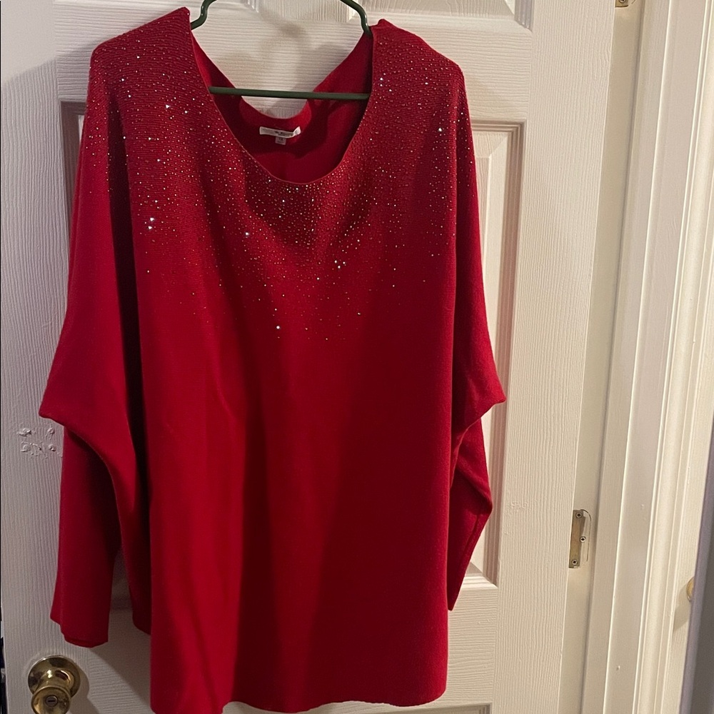 Vila Milano 1X Red Sweater w/ Bead Accent